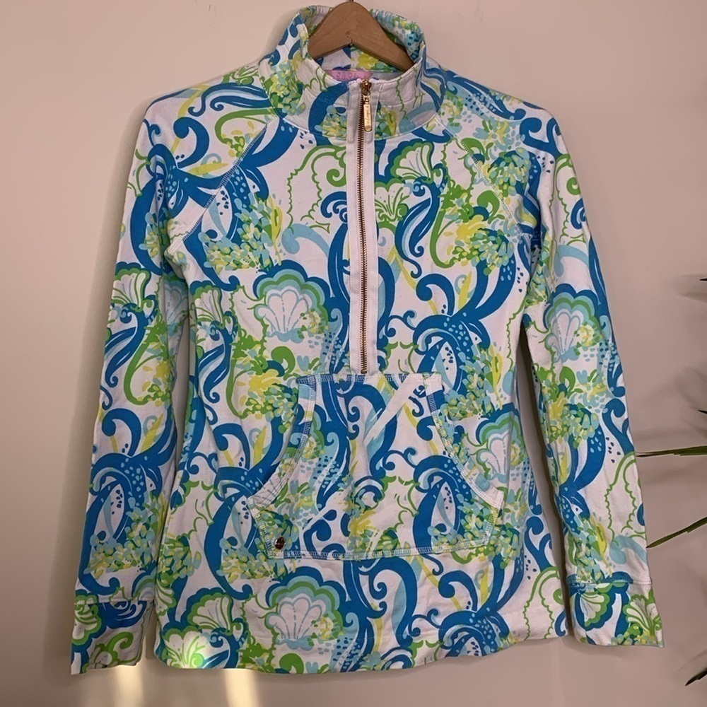 Lilly Pulitzer Skipper Popover 1/2
Zip Top Resort Wear White Blue Sweatshirt XS